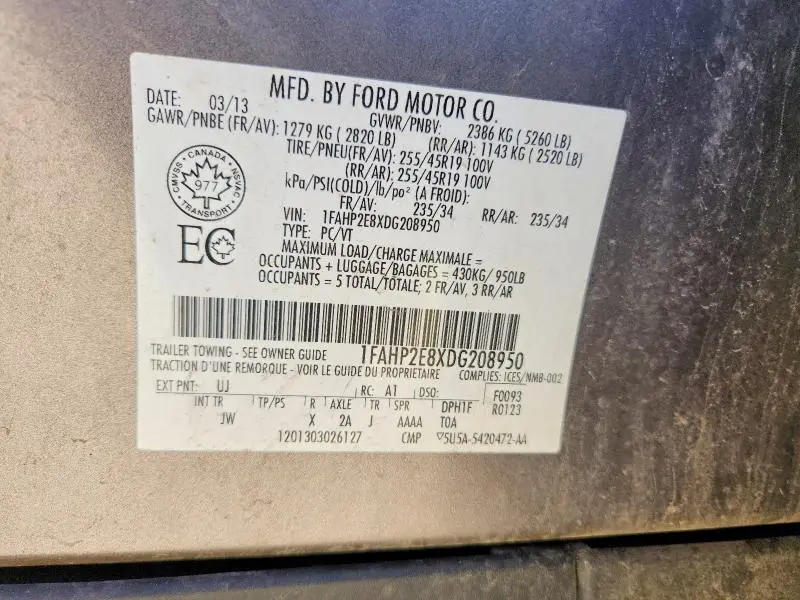2013 FORD TAURUS SEL  