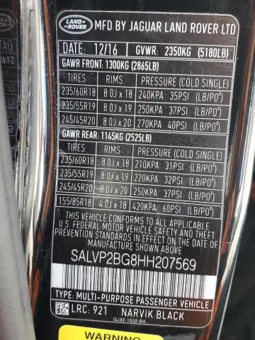 2017 LAND ROVER RANGE ROVER EVOQUE SE  