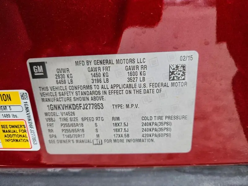 2015 CHEVROLET TRAVERSE LT  