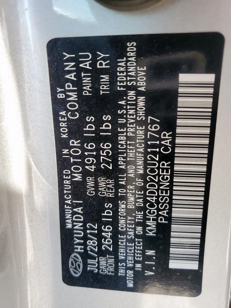 2012 HYUNDAI GENESIS 3.8L  