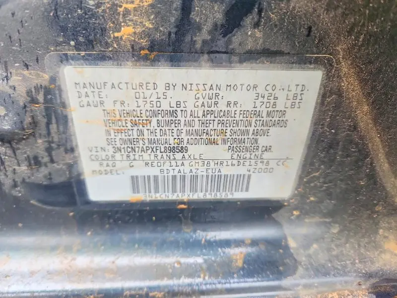 2015 NISSAN VERSA 1.6 S PLUS  