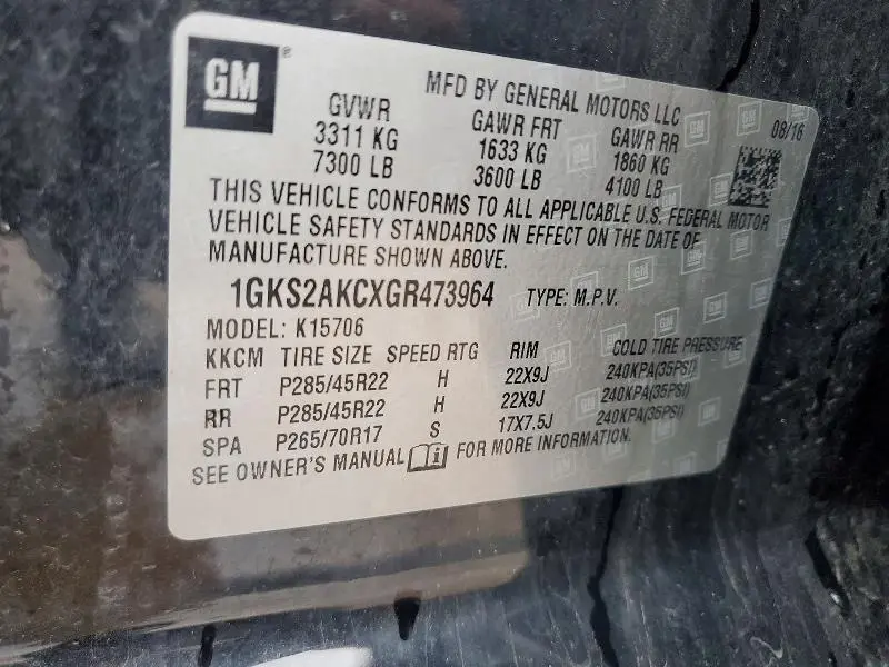 2016 GMC YUKON SLE  