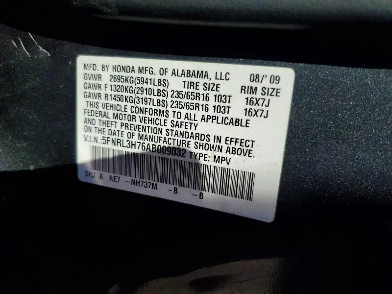 2010 HONDA ODYSSEY EXL  