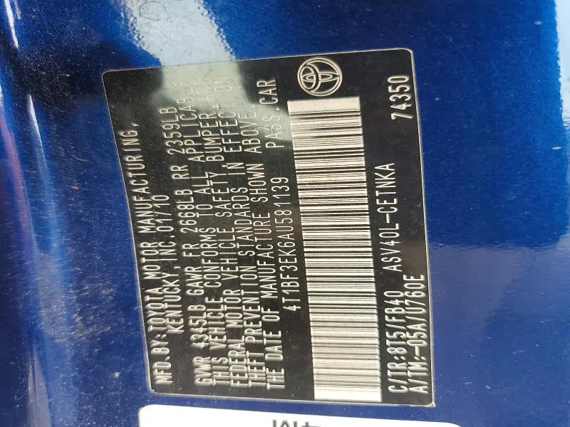 2010 TOYOTA CAMRY BASE  