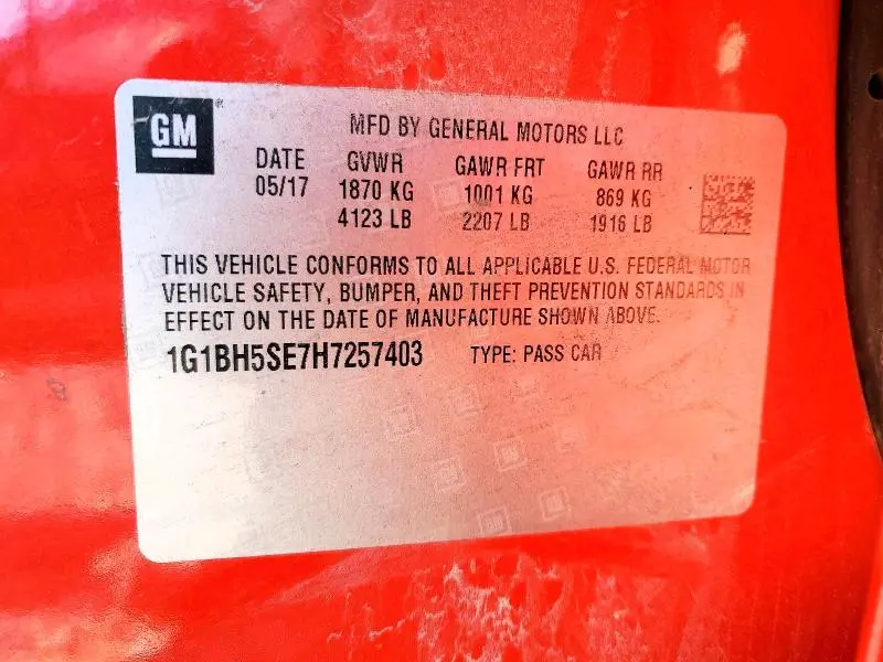 2017 CHEVROLET CRUZE LT  