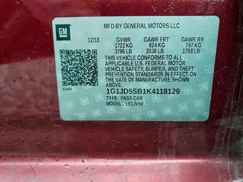 2019 CHEVROLET SONIC LT  