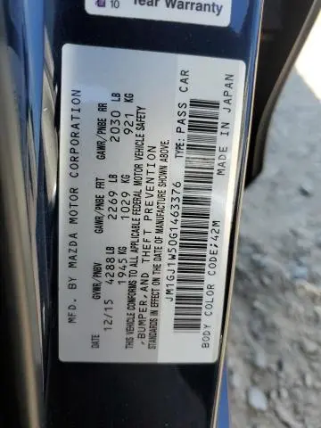 2016 MAZDA 6 GRAND TOURING  