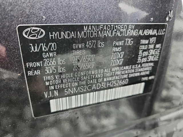 2020 HYUNDAI SANTA FE SE  