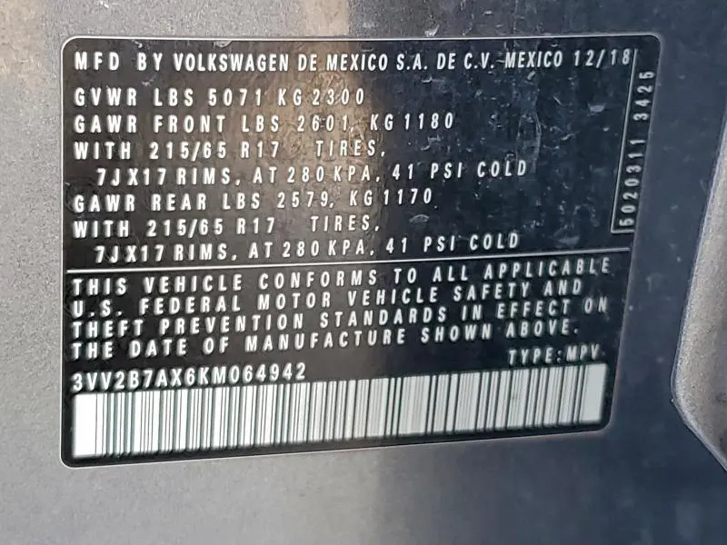 2019 VOLKSWAGEN TIGUAN SE  