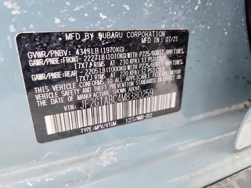 2021 SUBARU CROSSTREK   