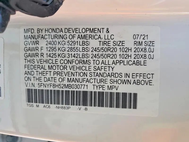 2021 HONDA PASSPORT EXL  