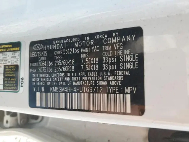 2017 HYUNDAI SANTA FE SE  