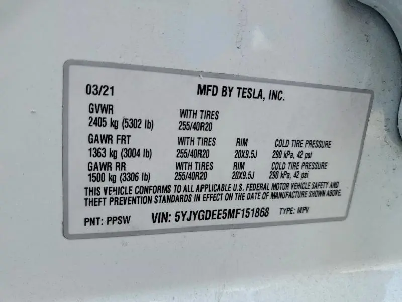 2021 TESLA MODEL Y   