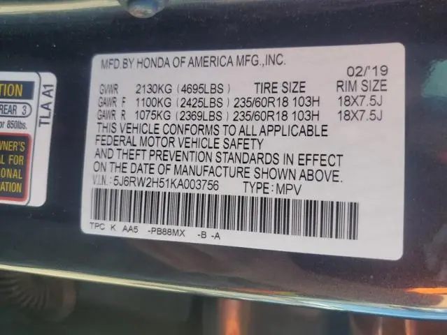 2019 HONDA CR-V EX  