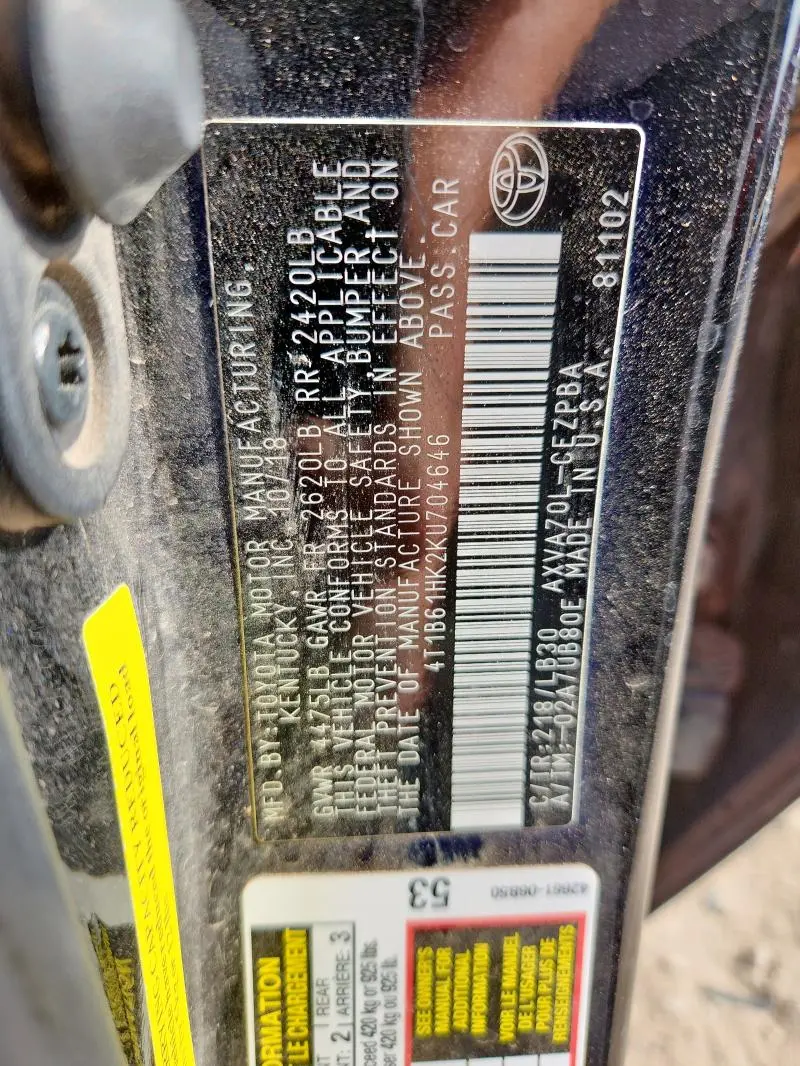 2019 TOYOTA CAMRY XSE  