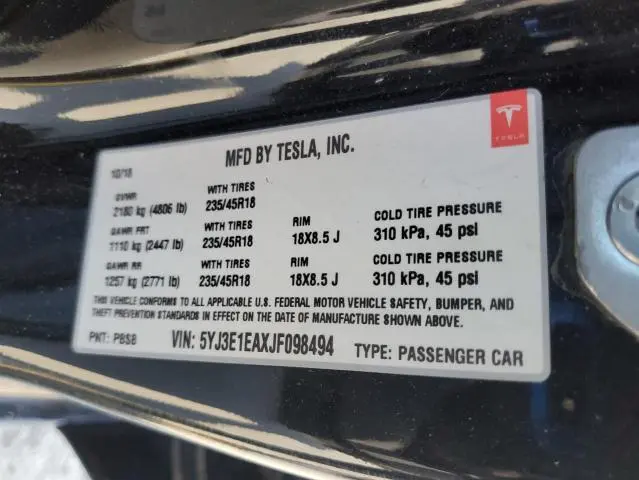 2018 TESLA MODEL 3   