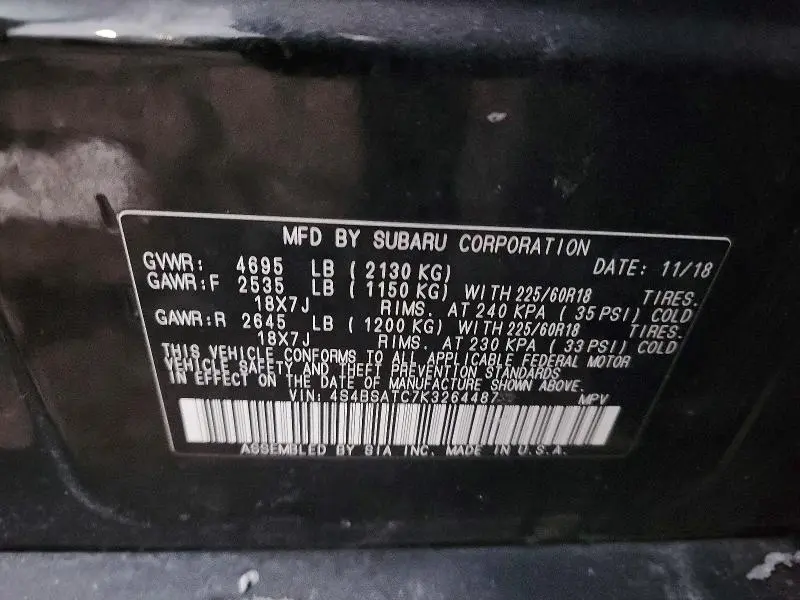 2019 SUBARU OUTBACK TOURING  