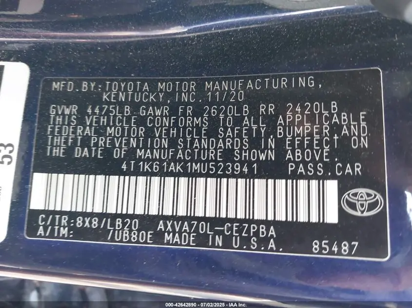 2021 TOYOTA CAMRY XSE