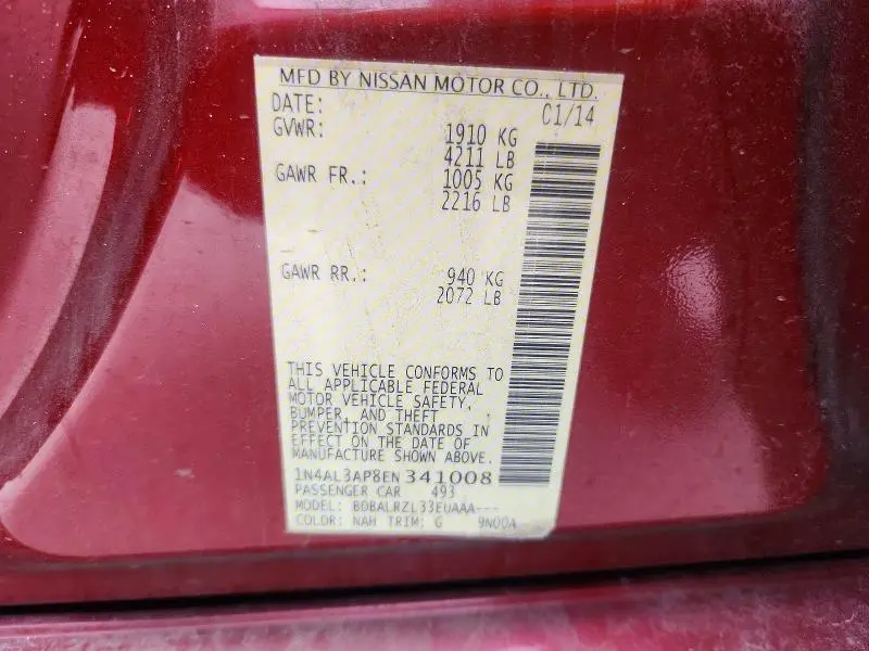 2014 NISSAN ALTIMA 2.5 S  