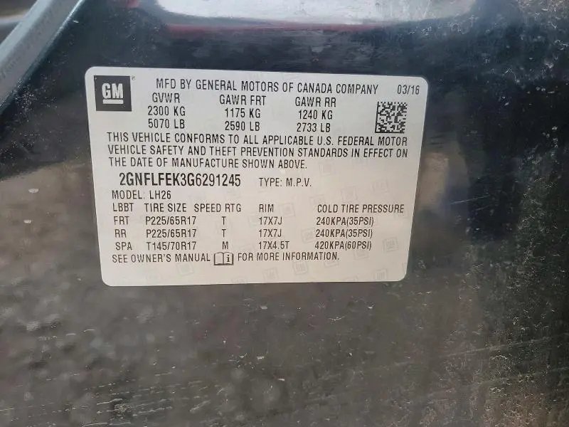 2016 CHEVROLET EQUINOX LT  