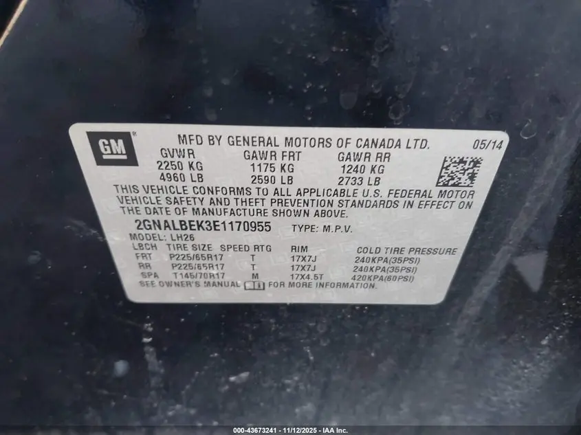 2014 CHEVROLET EQUINOX 1LT