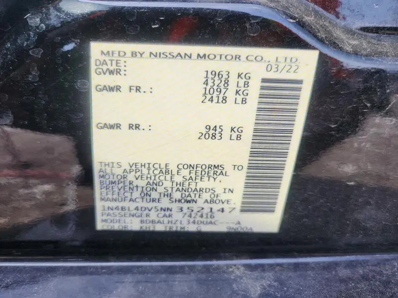2022 NISSAN ALTIMA SV  