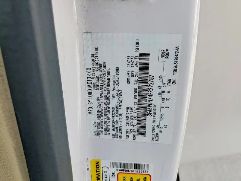 2015 FORD FUSION SE  