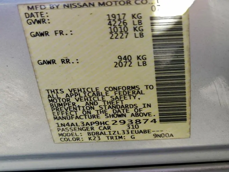 2017 NISSAN ALTIMA 2.5  