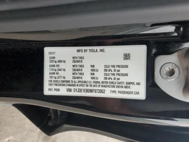 2021 TESLA MODEL 3   