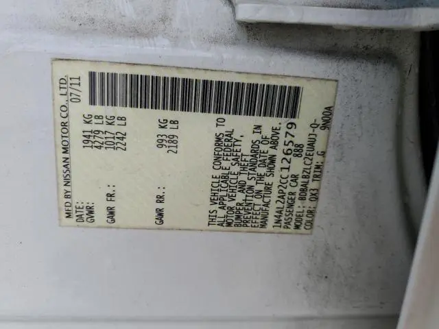2012 NISSAN ALTIMA BASE  