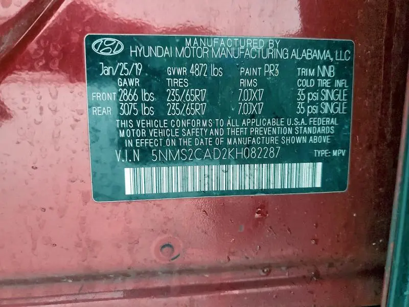 2019 HYUNDAI SANTA FE SE  