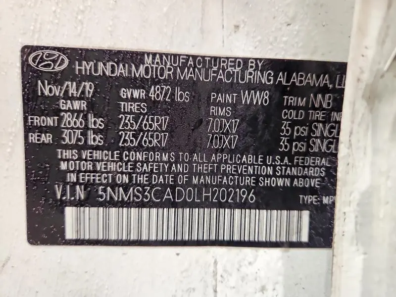 2020 HYUNDAI SANTA FE SEL  