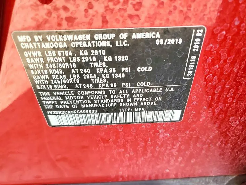 2019 VOLKSWAGEN ATLAS SE  