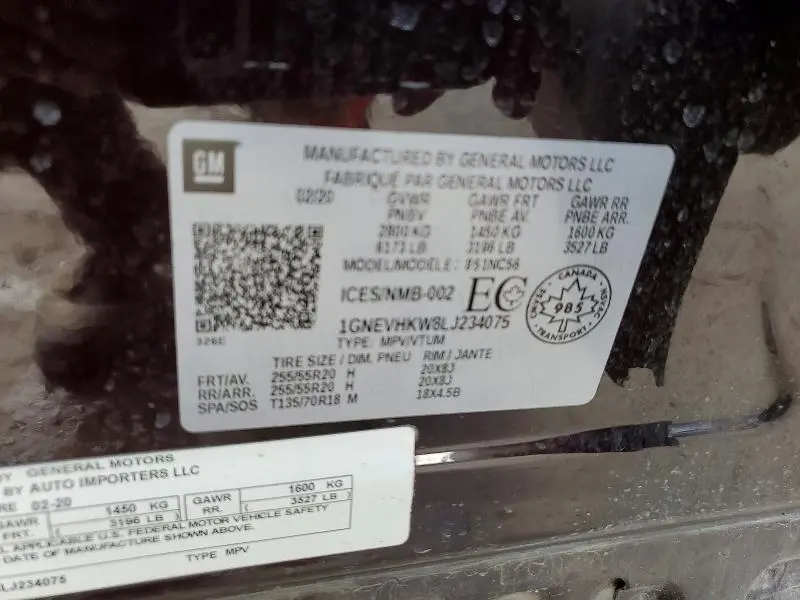 2020 CHEVROLET TRAVERSE LT  