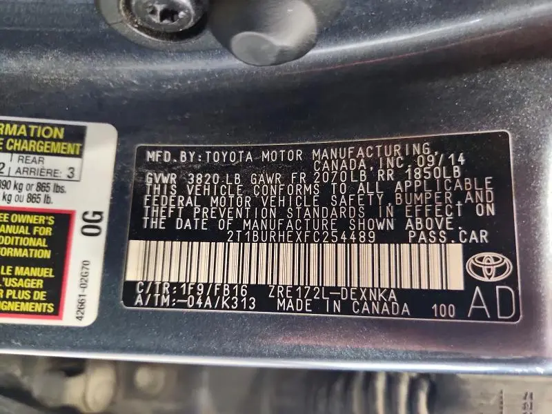 2015 TOYOTA COROLLA LE  