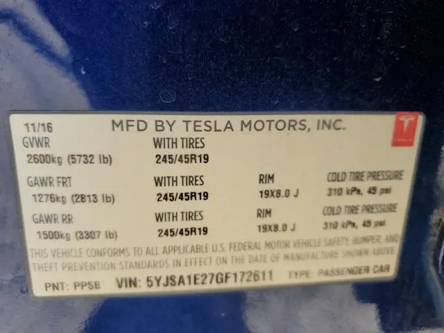 2016 TESLA MODEL S   