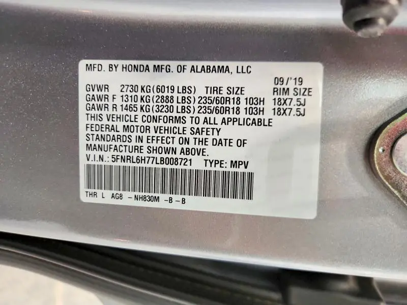 2020 HONDA ODYSSEY EXL  