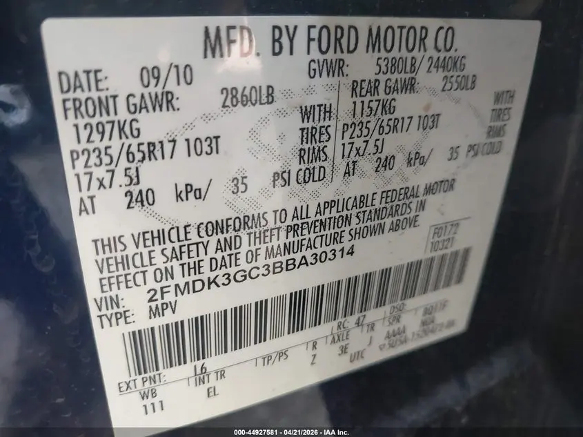 2011 FORD EDGE SE