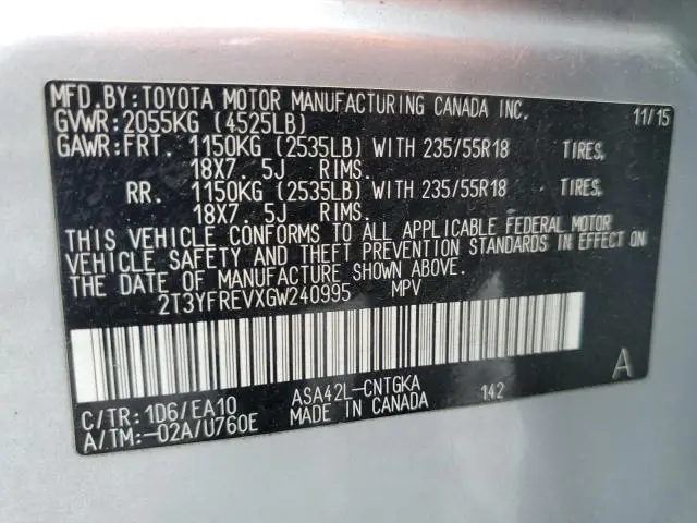 2016 TOYOTA RAV4 LIMITED  