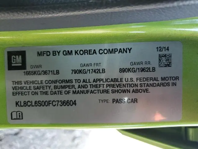 2015 CHEVROLET SPARK EV 2LT  