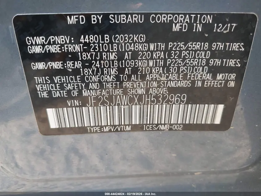 2018 SUBARU FORESTER 2.5I TOURING