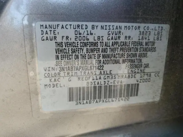 2016 NISSAN SENTRA S  
