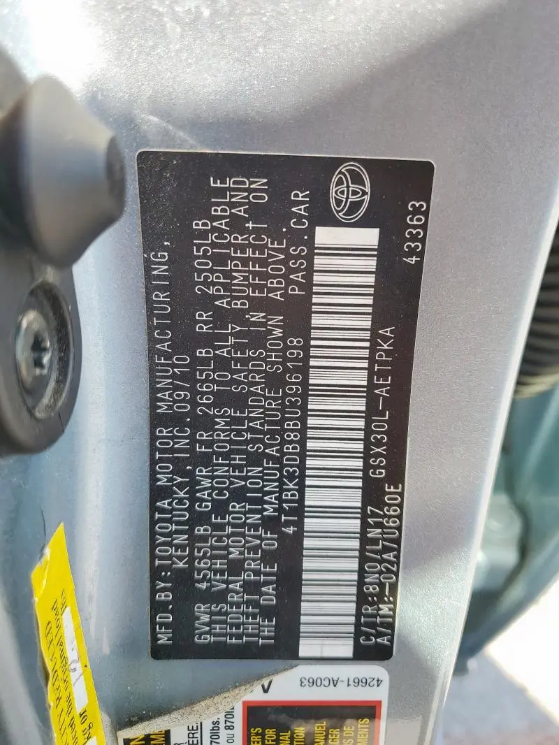 2011 TOYOTA AVALON BASE  