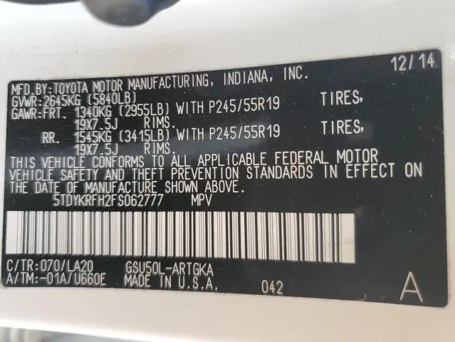 2015 TOYOTA HIGHLANDER LIMITED  