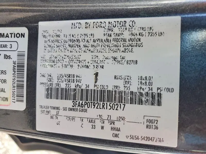 2020 FORD FUSION SE  