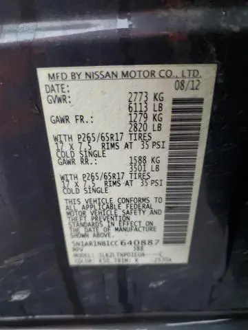 2012 NISSAN PATHFINDER S  