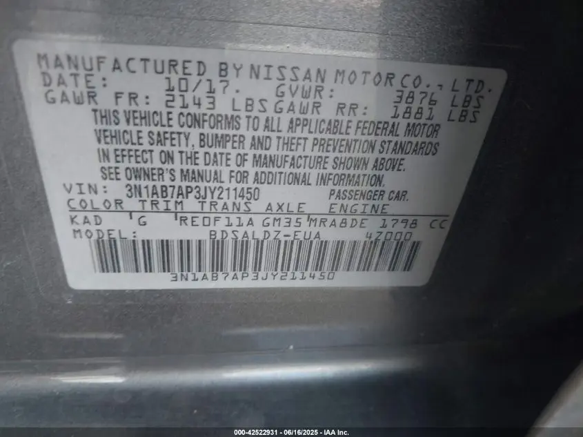2018 NISSAN SENTRA SV