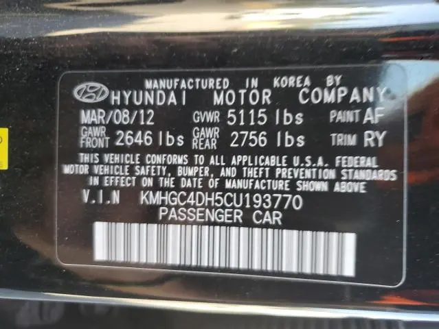 2012 HYUNDAI GENESIS 5.0L  
