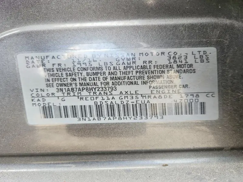 2017 NISSAN SENTRA SV  