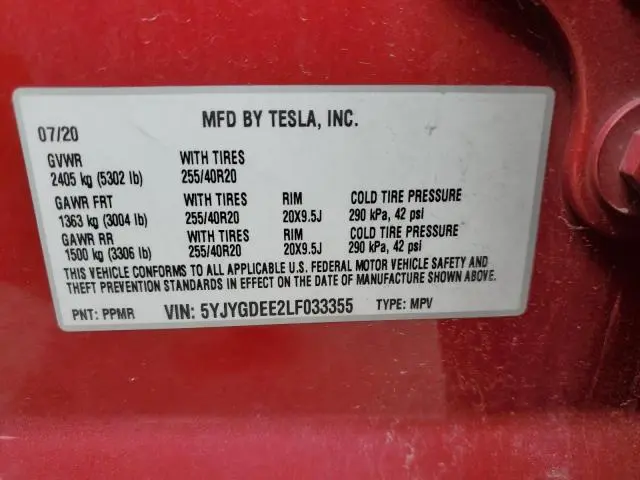 2020 TESLA MODEL Y   